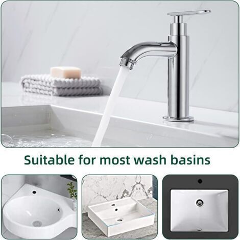 Robinet mitigeur rond Ineasicer pour eau froide, idéal pour les lavabos de salle de bain - Robinet en métal durable avec noyau en céramique, convient aux lavabos, toilettes ou sous-sols.