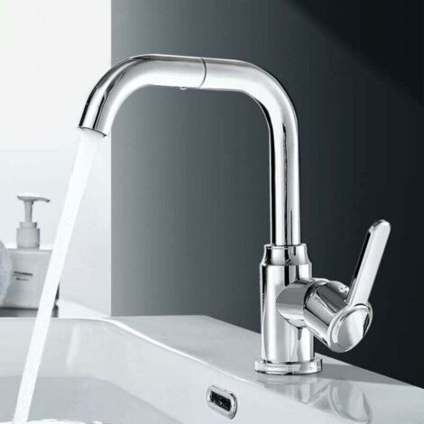 Robinet mitigeur rotatif pour salle de bain, robinet de lavabo à poignée unique pivotant à 720°, convient aux lavabos de salle de bain ou aux vasques à poser, en acier inoxydable, hauteur 250 mm, chro