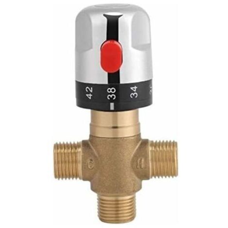 Robinet Mitigeur Thermostatique en Laiton 15mm Robinet température Fixe pour lavabo Cuisine Salle de Bain G1/2 35-45 ℃