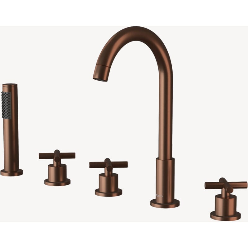 Robinet mélangeur bain-douche 5 trous sur plage Or rose brossé - Corbeau