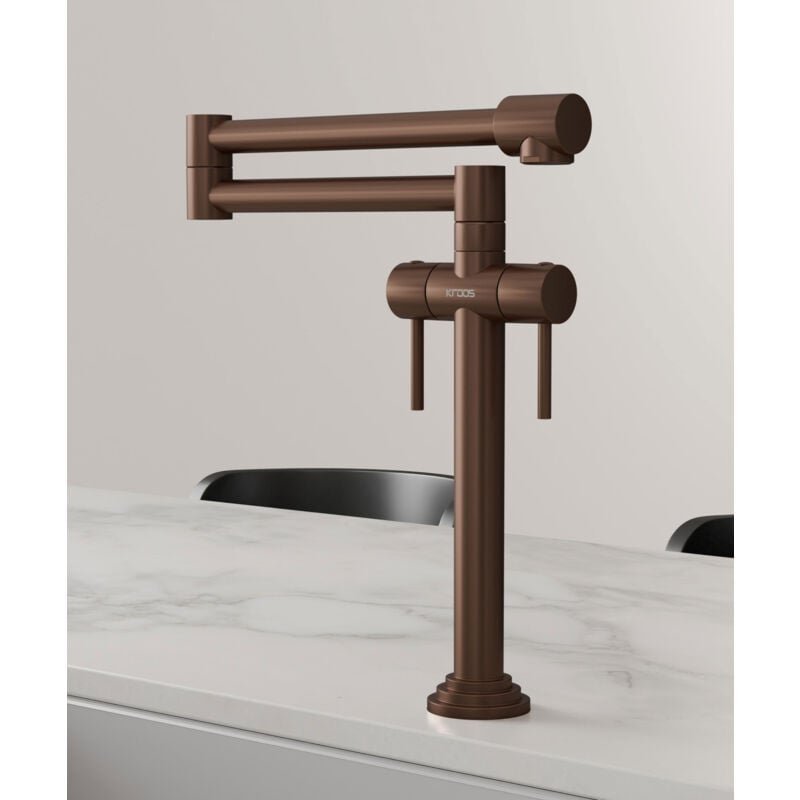 Kroos ® - Robinet mélangeur de cuisine style rétro - Or rose brossé