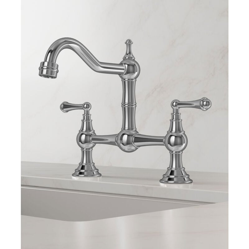 Kroos ® - Robinet mélangeur d'évier sur plage style rétro - Chromé