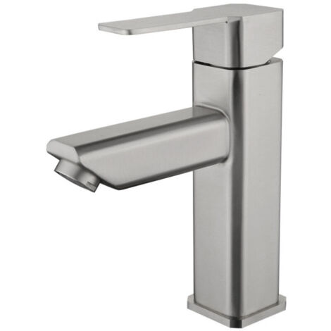 Robinet monotrou en acier inoxydable brossé lavabo salle de bain robinet d'eau chaude et froide monotrou