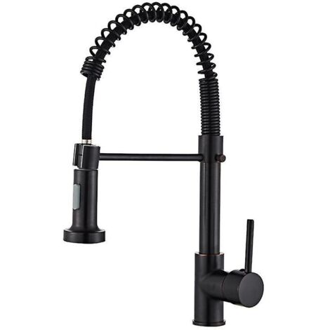 robinet Monotrousans Tuyau D'entre D'eau  Levier Unique  Ressort En Cuivre Avec Pulvrisateur Rtractable, Noir