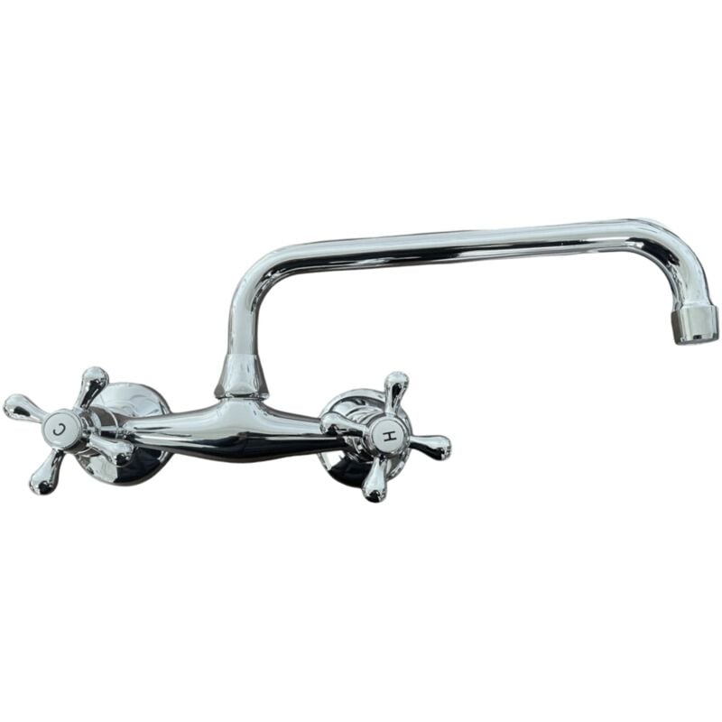 Robinet mural chromé vintage avec bec pivotant