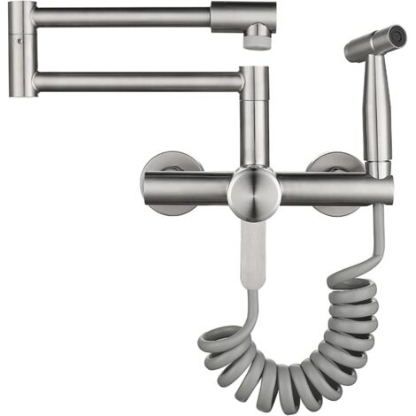 Robinet Mural Cuisine Avec Douchette,Matériau En Acier Inoxydable 304, Mode Double Sortie, Robinet Evier De Cuisine Mitigeur Mural Cuisine Avec Douchette (Nickel Brossé)