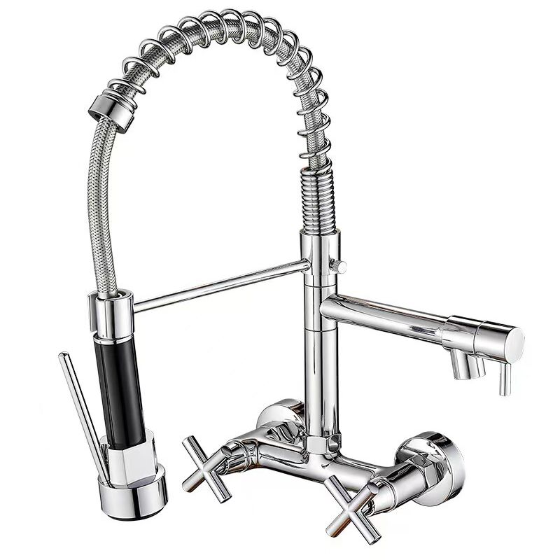 Robinet mural de 8 pouces au centre, avec pulvérisateur extractible, double mode de pulvérisation et double poignée, robinet d'évier de cuisine à