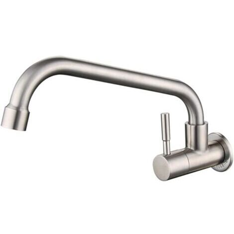 Robinet mural de cuisine en acier inoxydable – Bec pivotant 180° – Cartouche céramique pour contrôle débit – Montage mural