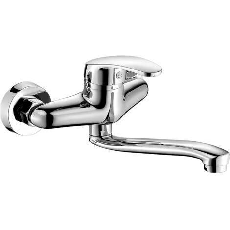 Robinet mural de cuisine - Robinet de cuisine - Pivotant à 360° - Mitigeur monocommande froid et chaud - Montage mural - Bras pivotant de 25 cm - Argent/Noir