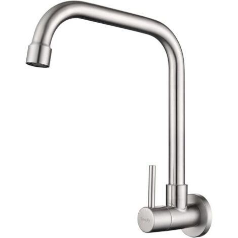 Robinet Mural Eau Froide pour Cuisine, Mitigeur Evier Mural Brossé Anti-empreinte, Robinetterie Pivotant à 360° en Acier Inoxydable, Mousseur Démontable