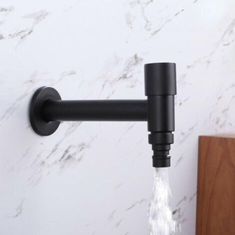 Robinet mural en acier inoxydable noir pour salle de bain, robinet d'eau froide monocommande, monotrou, standard G1/2, robinets de cuisine