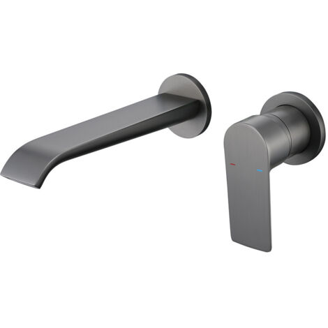 Robinet mural encastré en cuivre complet pour lavabo avec mélangeur eau chaude et froide noir carbone + Modèle intégré complet en cuivre - Alovez