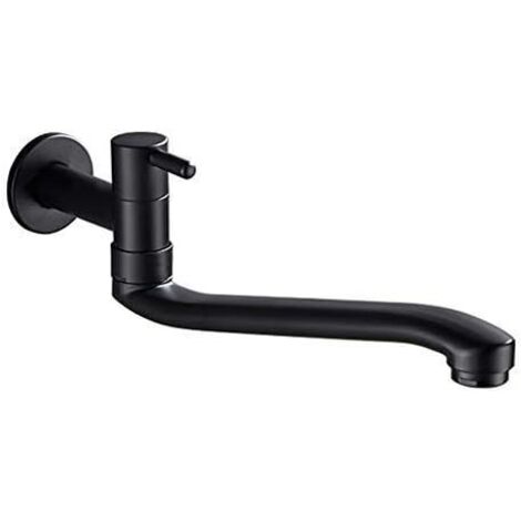 Robinet mural noir à eau froide pour machines à laver, balais, piscines et jardins (21 cm)