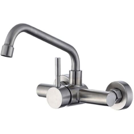Robinet Mural pour Evier Cuisine, Mitigeur Cuisine en Acier Inoxydable 304, Robinet Cuisine avec Bec Rotatif