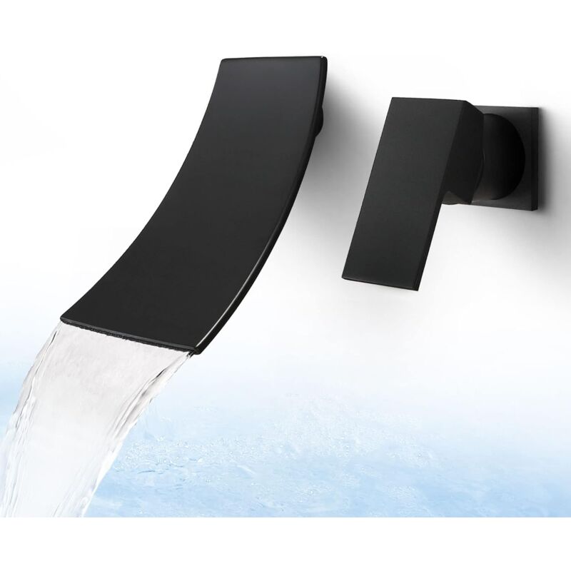 Robinet mural pour lavabo de salle de bain, cascade, poignée unique, remplissage de baignoire (interrupteur indépendant), Valve rugueuse, noir mat