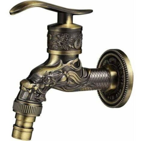 Robinet Mural RéTro en Laiton, Robinet Exterieur Jardin G1/2", Robinet en Laiton Antique, Robinet Mural Vintage, Antique Cuivre Dragon Sculpté Robinet pour Cuisine Bain Jardin