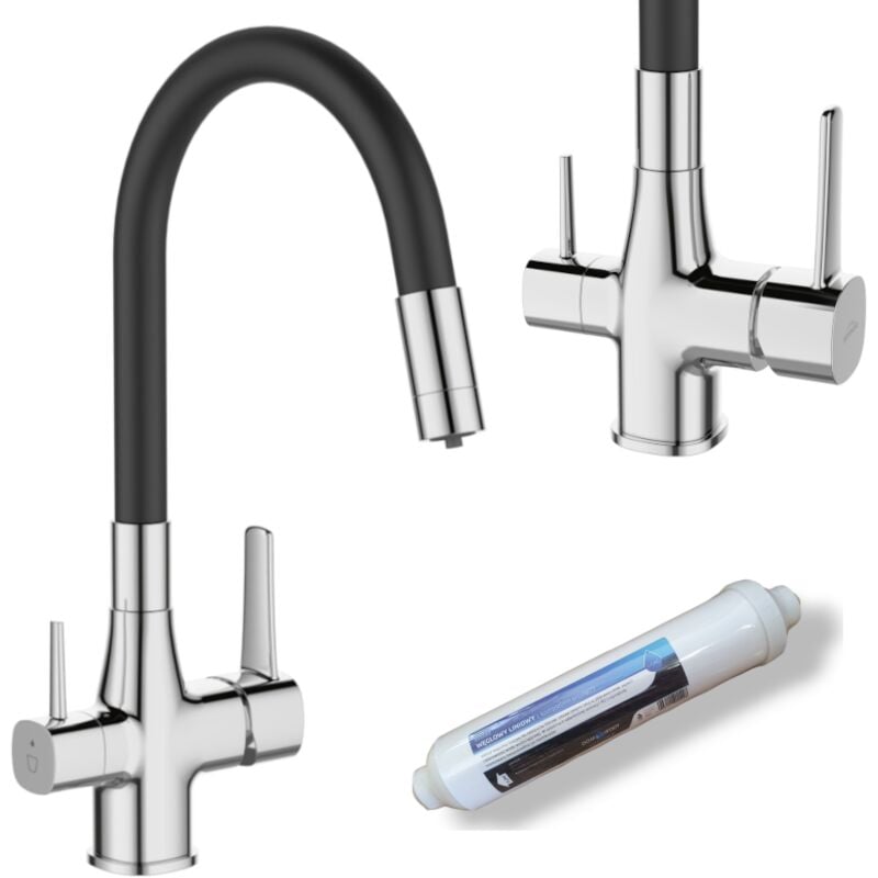Invena - Robinet d'évier de cuisine avec filtre Glamour, chrome/noir