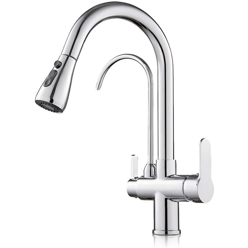 Robinet à osmose inverse à 3 voies, extractible, lignes courbes série Apolo Chrome