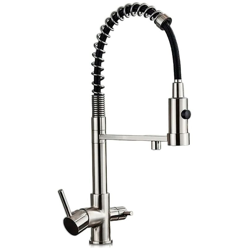 Robinet à osmose inverse à 3 voies, amovible, type chef de Rosmmel de la série Zeus nickel brossé