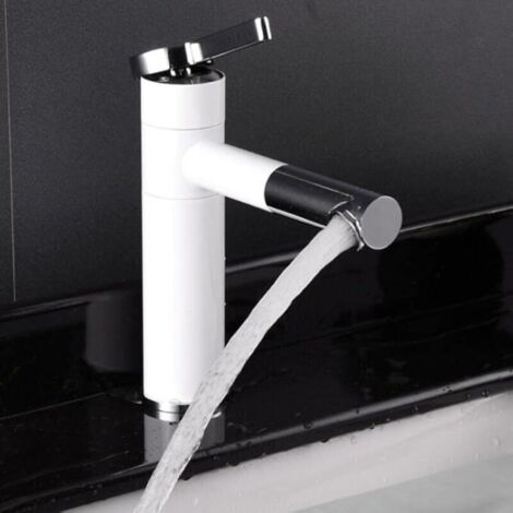 Robinet pivotant + poignée ou pour salle de bain, robinet de lavabo élégant, blanc