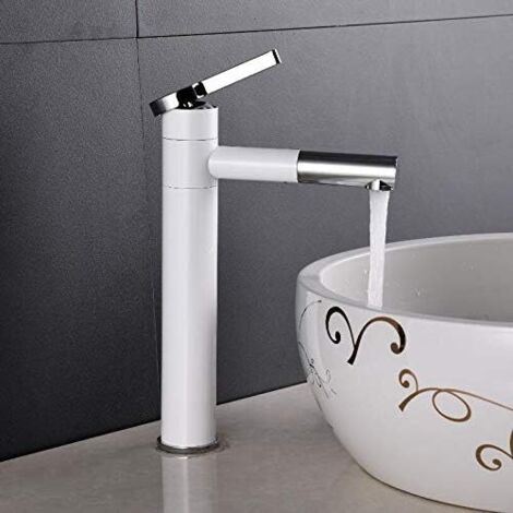 Robinet pivotant + poignée ou pour salle de bain, robinet de lavabo élégant, blanc, haut