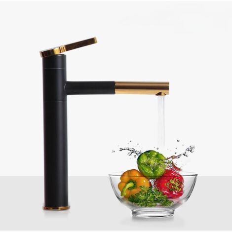 Robinet pivotant + poignée ou pour salle de bain, robinet de lavabo élégant, noir or, version haute