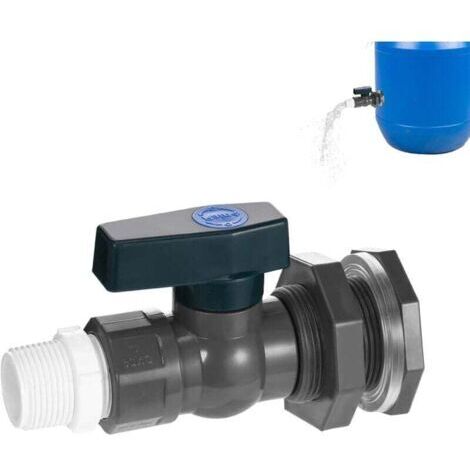 Robinet pour recuperateur d Eau de Pluie 3/4", Vanne pour tonneau de Pluie en PVC avec raccord de cloison et Adaptateur de Tuyau pour Aquariums, piscines, tonneaux de Jardin (3/4")