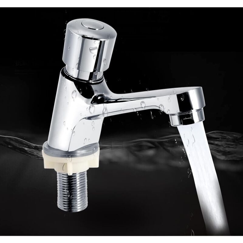 Robinet Poussoir Temporisé, G1/2 Robinet Poussoir Eau Froide Robinets de Lavabo pour Salle de Bain Robinet Salle Bain Robinet Lave Main Eau Froide