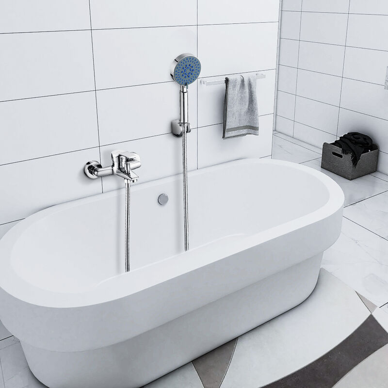 Mitigeur de Baignoire Robinet Baignoire avec Douchette à Main 5 Jets, Mitigeur Douche avec Support et Flexible 1,5m, Robinet Bain Douche Mural en