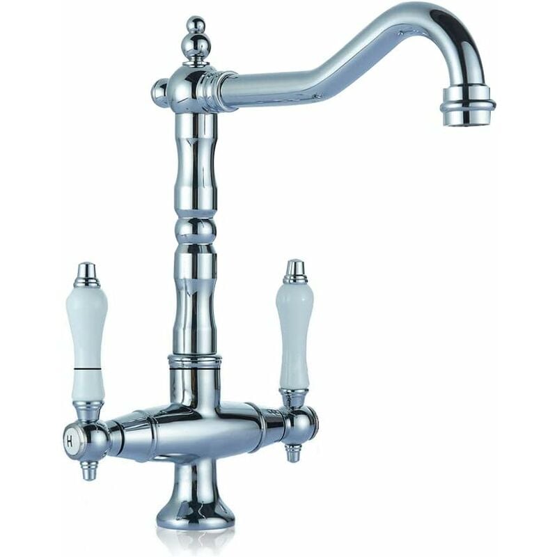 Robinet Rétro en Laiton Céramique Robinet de Salle de Bain à Deux Poignées Robinet d'Evier Mélangeur Robinet de Lavabo