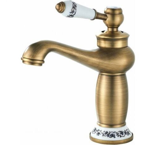 Robinet Rétro Salle de Bain,Robinet de Lavabo Poignée en Céramique Mitigeur Monocommande Lavabo,Robinet Salle Bain Eau Chaude et Froide, Laiton-robinet lavabo vasque