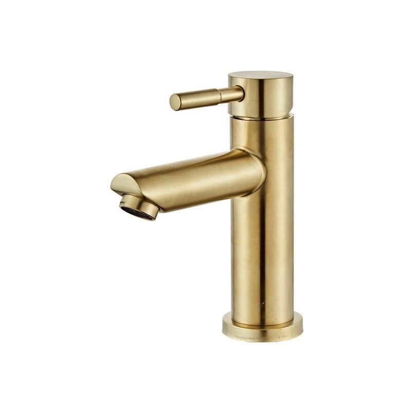 Ikodm - Robinet, robinet de lavabo, salle de bains, design élégant et moderne, robinet en laiton doré brossé, évier, alimentation en eau chaude et