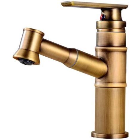 robinet, robinet de salle de bain extractible vintage, poignée unique avec barre de douche extractible, mitigeur, robinet de lavabo, robinet d'évier, bec haut, laiton
