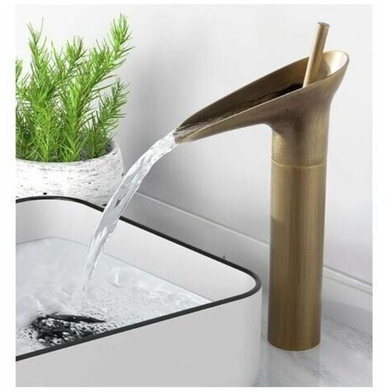 Robinet Salle Bain Bronze Antique, Robinet Lavabo de Cascade, Mitigeur Monocommande de Lavabo Haut Robinet de Salle de Bain avec Valve en Céramique