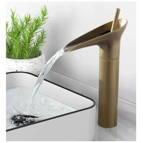 Robinet Salle Bain Bronze Antique, Robinet Lavabo de Cascade, Mitigeur Monocommande de Lavabo Haut Robinet de Salle de Bain avec Valve en Céramique