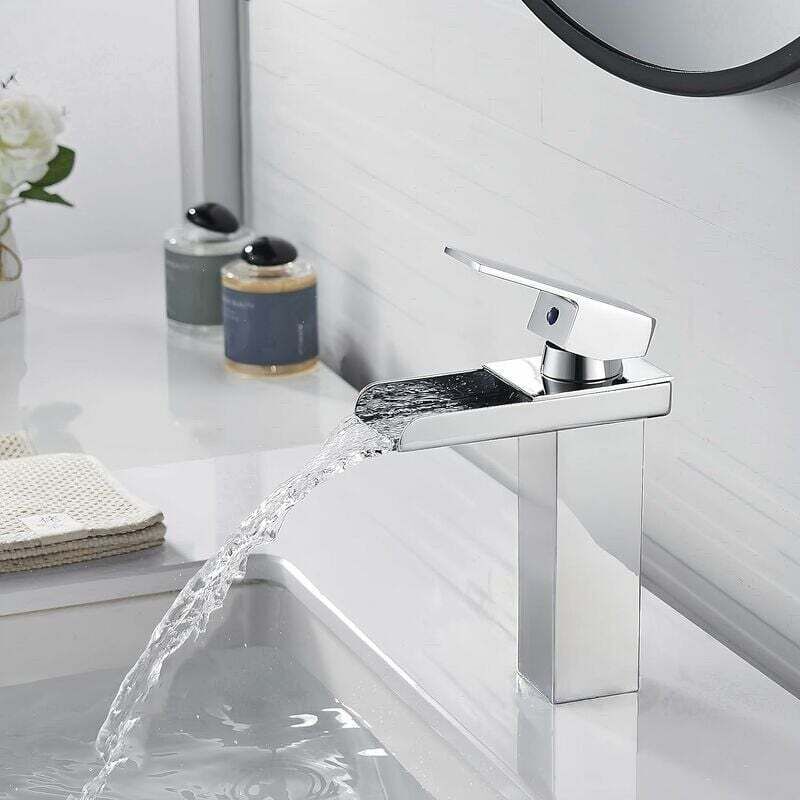 Robinet Salle Bain Cascade Chromé Mitigeur Lavabo en Laiton Moderne Mitigeur Salle de Bain Robinet Lave Main Argent, G3/8