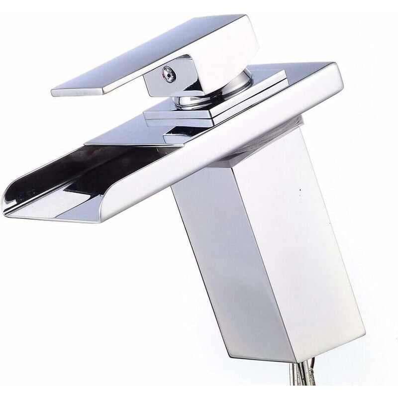 Robinet Salle Bain Cascade Mitigeur Lavabo Chromé Robinet Lavabo chromé avec lumière LED différentes 3 couleurs Monotrou Sur Plage Robinetterie Salle