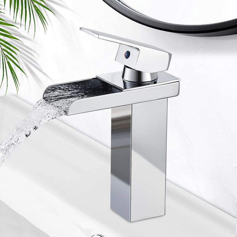 Beijiyi - Robinet Salle Bain Cascade, Mitigeur Lavabo Chromé Robinet Lavabo en Laiton avec Eau Froide & Chaude Disponible, Valve en Céramique,