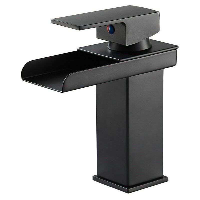 WAY - Robinet Salle Bain Cascade Noir Mat, Mitigeur Lavabo Robinet Lavabo en Laiton avec Eau Froide & Chaude Disponible, Valve en Céramique, Robinet