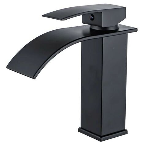 Robinet Salle Bain Cascade Noir,Mitigeur Lavabo Cascade, Robinet Lavabo Cascade en Laiton avec Eau Froide & Chaude Disponible