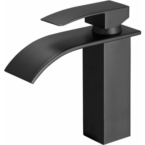 ROSEMARY Robinet Salle Bain Cascade Noir,Mitigeur Lavabo Cascade, Robinet Lavabo Cascade en Laiton avec Eau Froide & Chaude Disponible,Moderne