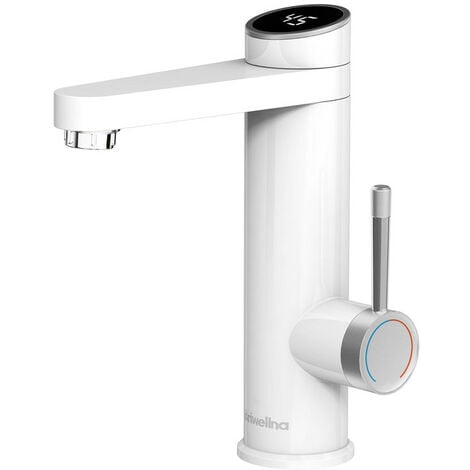 ESIP Robinet Salle Bain Chauffant Instantané, 3200W Blanc Robinet Chauffe Eau Électrique Affichage Numérique LED Mitigeur Lavabo Salle de Bain Rotation à 120° Robinet Lave Main Lavabo Chaud et Froid