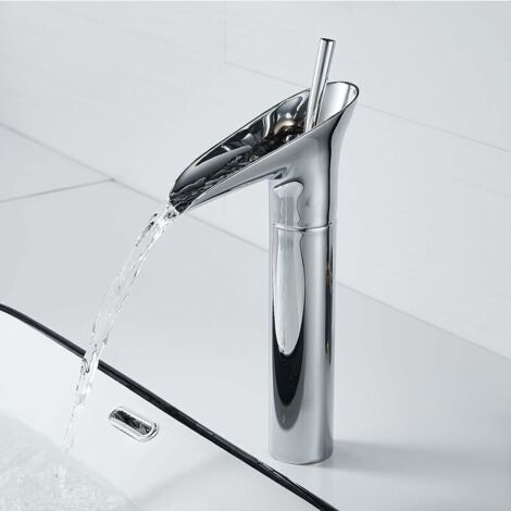 Robinet Salle Bain Chrome, Robinet Salle de Bain Cascade Mitigeur Lavabo Chrome Rétro à Levier Unique Mitigeur Salle de Bain, Laiton Comptoir Haut Lavabo Robinet Lave Main Robinet Vasque