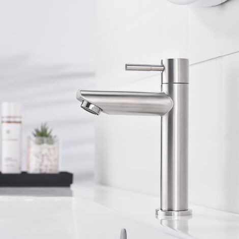 PNUATICM Robinet Salle Bain Eau Froide Uniquement avec Bec Hauteur 11,3 cm, Robinet Lave Main Eau Froide en Acier Inoxydable, Robinet Lavabo Eau Froide pour WC