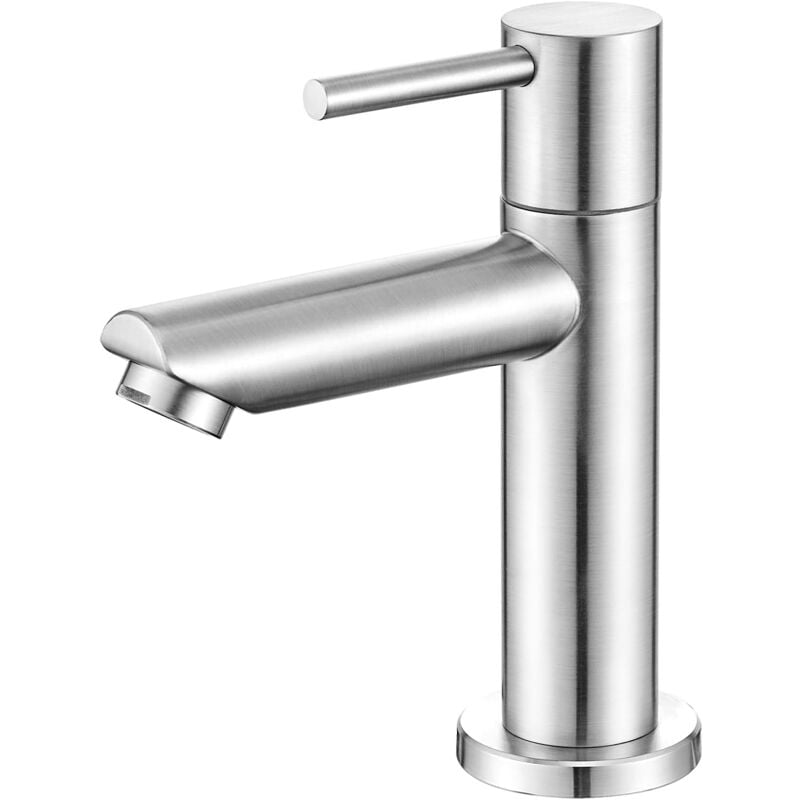Robinet Salle Bain Eau Froide Uniquement avec Bec Hauteur 12 cm, Robinet Lave Main Eau Froide en Acier Inoxydable, Robinet Lavabo Eau Froide pour wc
