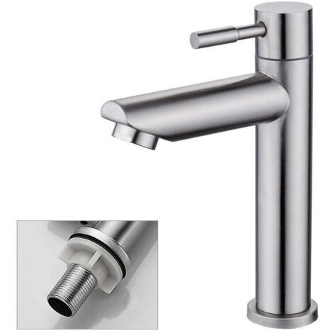 Robinet Salle Bain Eau Froide Uniquement Robinet Lavabo Surface Chromé en Cuivre Durable Robinetterie Lave Mains Cartouche Mousseur Démontable Pratique pour Nettoyer ou Remplacer,