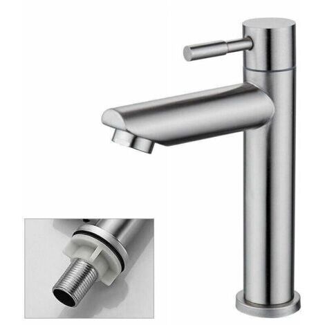 Robinet Salle Bain Eau Froide Uniquement Robinet Lavabo Surface Chromé en Cuivre Durable Robinetterie Lave Mains Cartouche Mousseur Démontable Pratique pour Nettoyer ou Remplacer