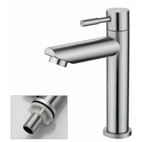 Robinet Salle Bain Eau Froide Uniquement Robinet Lavabo Surface Chromé en Cuivre Durable Robinetterie Lave Mains Cartouche Mousseur Démontable Pratique pour Nettoyer ou Remplacer,FOREHILL