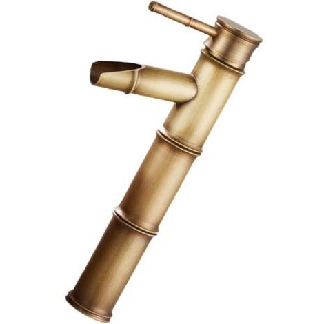 Robinet Salle Bain Mitigeur Antique Cuivre Forme Bambou Mélangeur Eau Chaude et Froide avec Tuyaux d'Alimentation Robinet Bec Fontaine pour Lavabo Haut