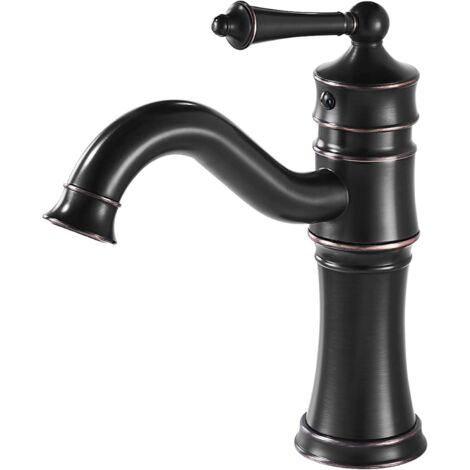 Robinet Salle Bain, Mitigeur de Lavabo Monocommande, Robinet de Lavabo Retro Chaude et Froide Réglable, Noir Laiton